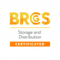 brc (799 x 599 px) BRGS Storage and Distribution Certified badge with orange wording and ribbon