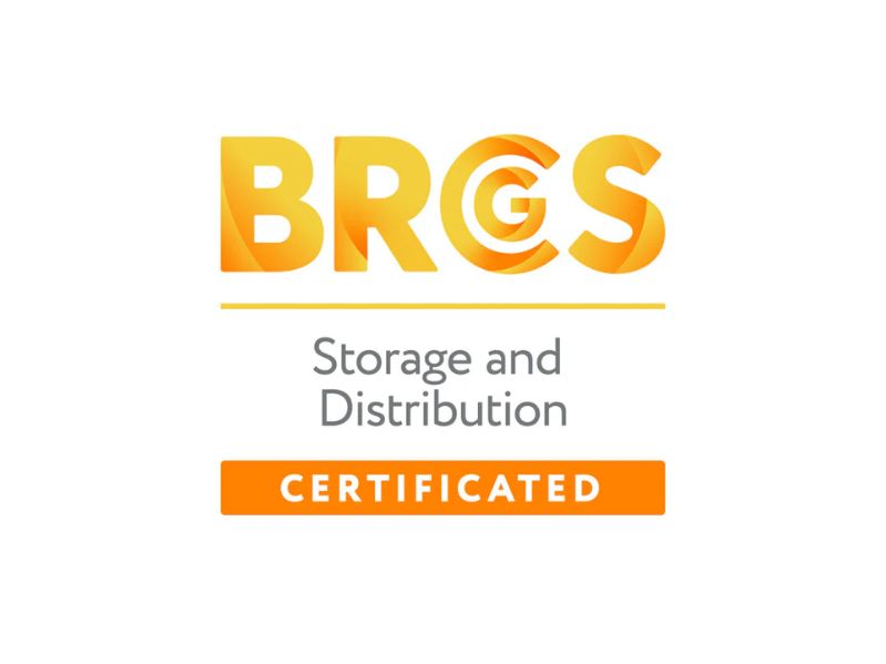 BRGS Storage and Distribution Certified badge with orange wording and ribbon
