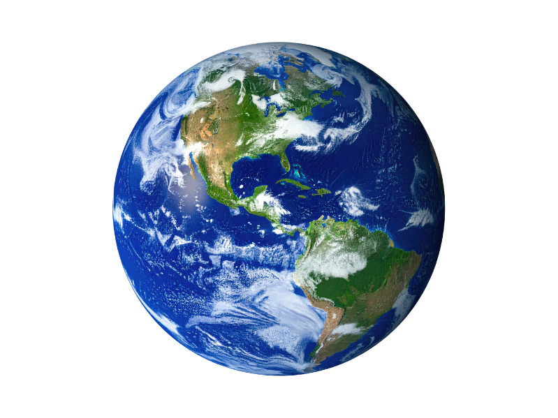 Earth globe from space focusing on North and South America with cloud cover.